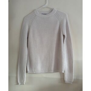 Pura Cashmere Cream Supima Cotton Ribbed Raglan Crewneck Sweater Womens XS